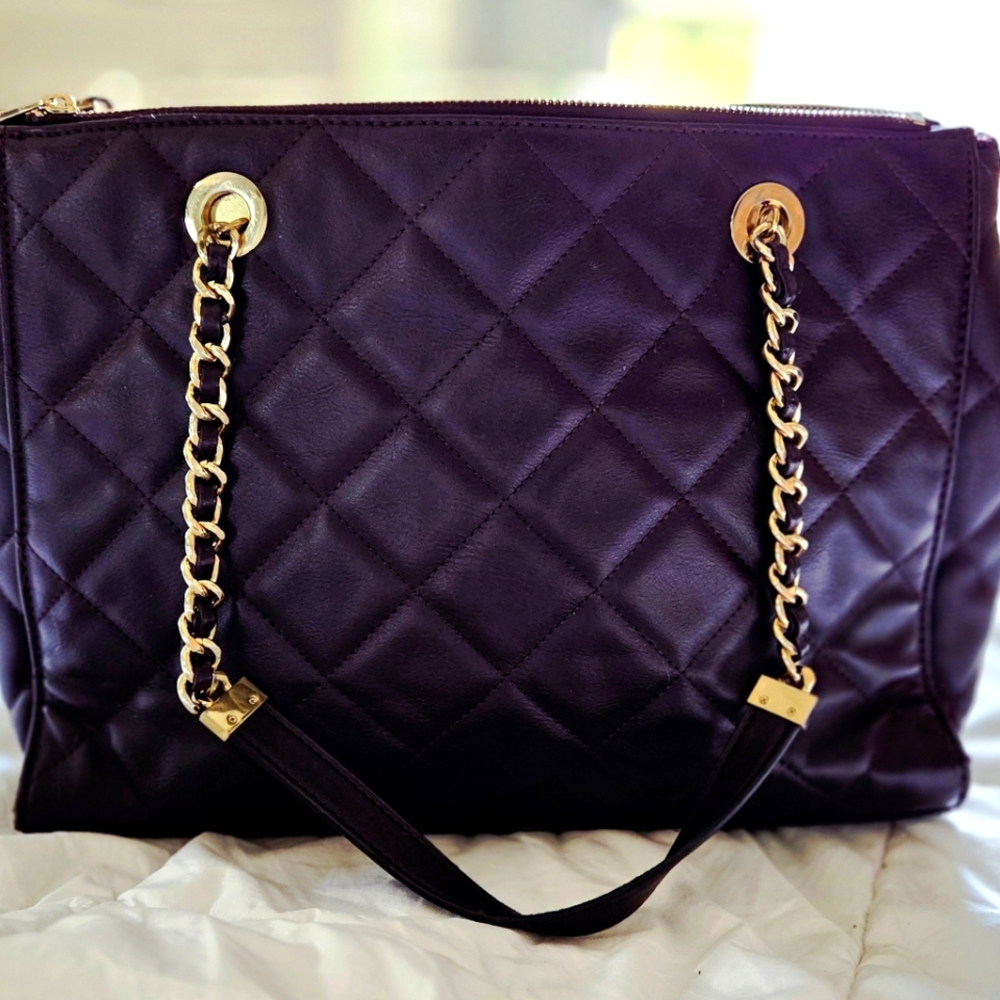 Aldo Katty Bordo Elegant Purple Quilted Chain Link Shoulder Bag Large
